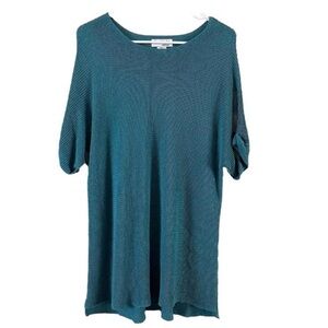 Women's NorthStyle Teal Blue Linen Blend Knit Tunic Top Size M Coastal Boho Chic